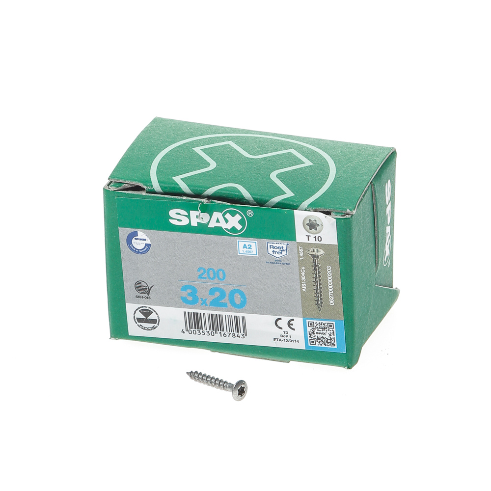 Spax Spaanplaatschroef lenskop RVS T-Star T10 3.0x20mm (per 200 stuks)