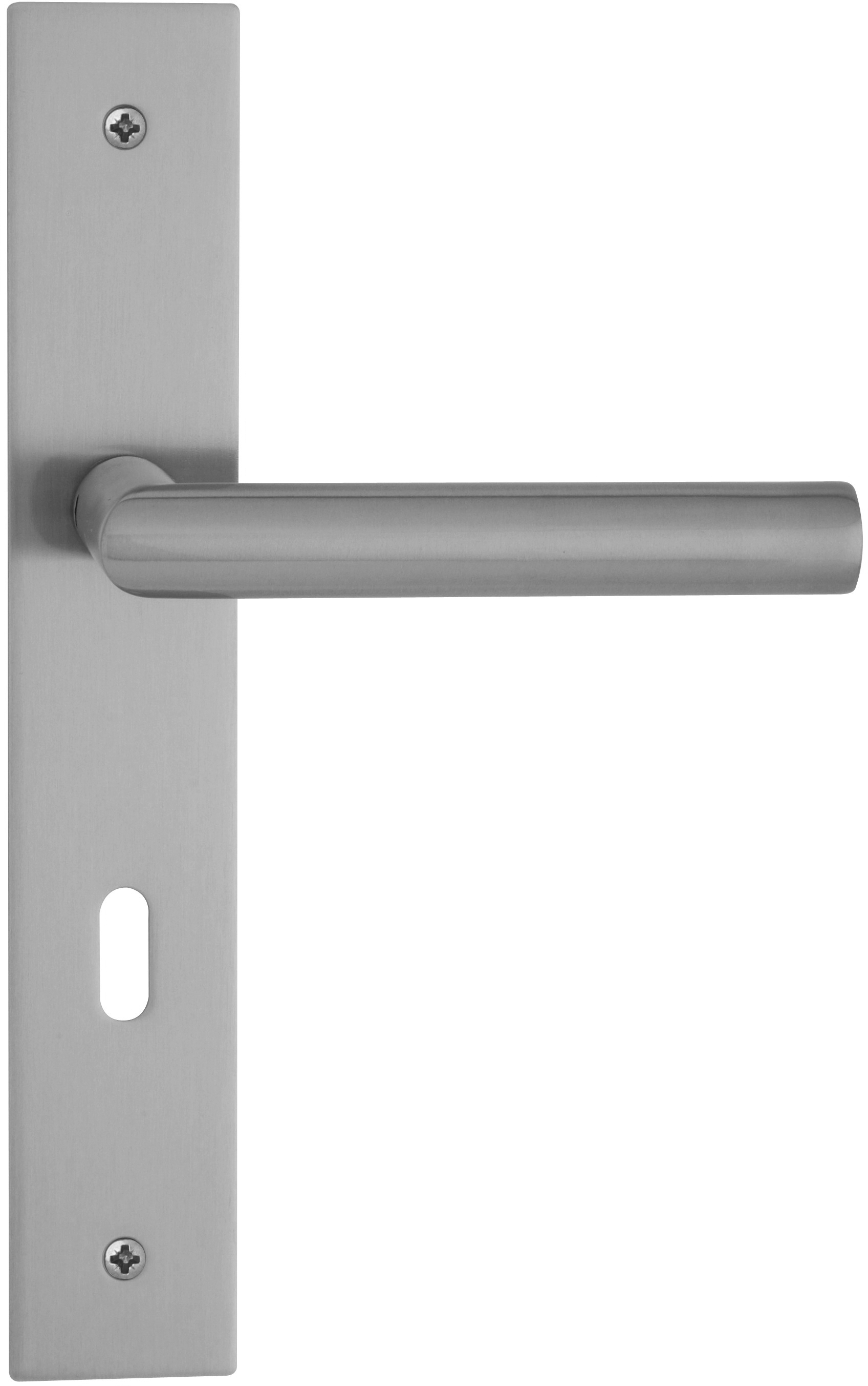 Deurkruk Alba RVS, krukstel op vierkant langchild, sleutelgat 56mm