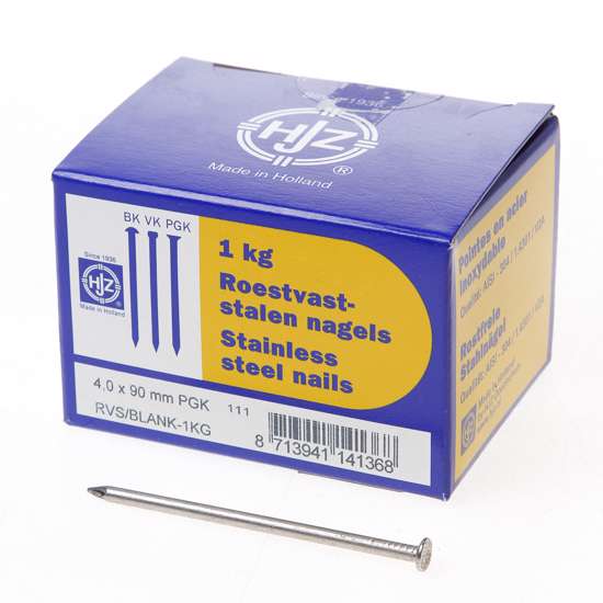 Afbeeldingen van RVS nagels plat geruite kop 4.0 x 90mm 1kg