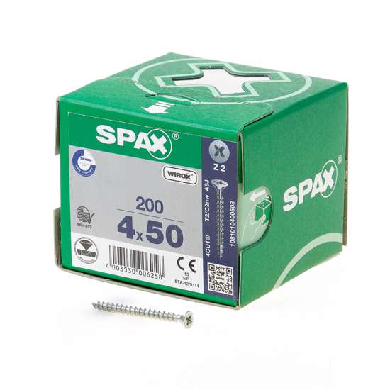 Afbeeldingen van Spax Spaanplaatschroef platverzonken kop verzinkt pozidriv 4.0x50mm (per 200 stuks)