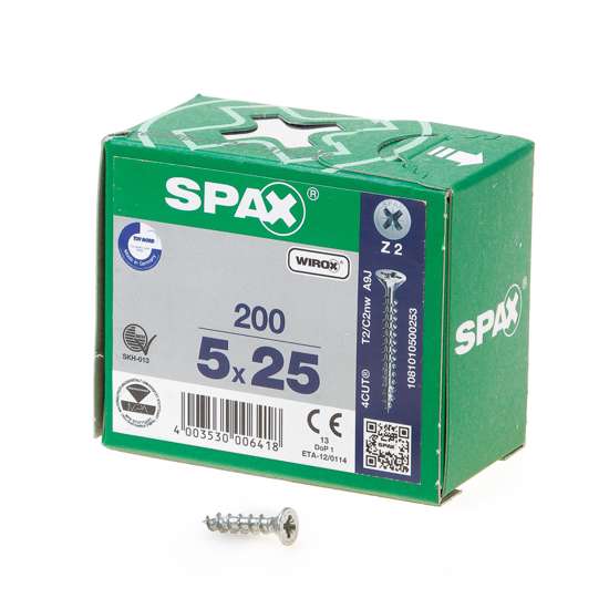 Afbeeldingen van Spax Spaanplaatschroef platverzonken kop verzinkt pozidriv 5.0x25mm (per 200 stuks)