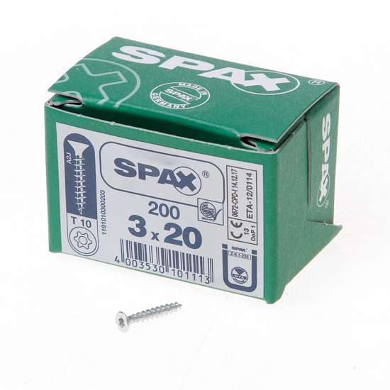 Afbeeldingen van Spax Spaanplaatschroef platverzonken kop verzinkt T-Star T10 3.0x20mm (per 200 stuks)