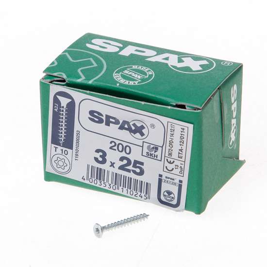 Afbeeldingen van Spax Spaanplaatschroef platverzonken kop verzinkt T-Star T10 3.0x25mm (per 200 stuks)