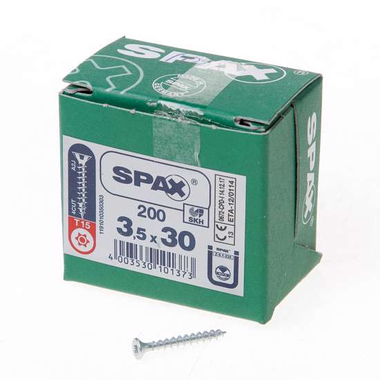 Afbeeldingen van Spax Spaanplaatschroef platverzonken kop verzinkt T-Star T15 3.5x30mm (per 200 stuks)