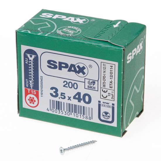 Afbeeldingen van Spax Spaanplaatschroef platverzonken kop verzinkt T-Star T15 3.5x40mm (per 200 stuks)