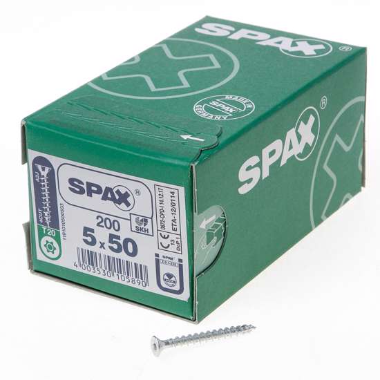 Afbeeldingen van Spax Spaanplaatschroef platverzonken kop verzinkt T-Star T20 5.0x50mm (per 200 stuks)