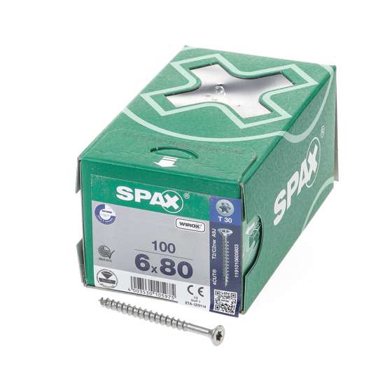 Afbeeldingen van Spax Spaanplaatschroef platverzonken kop verzinkt T-Star T30 6.0x80mm (per 100 stuks)