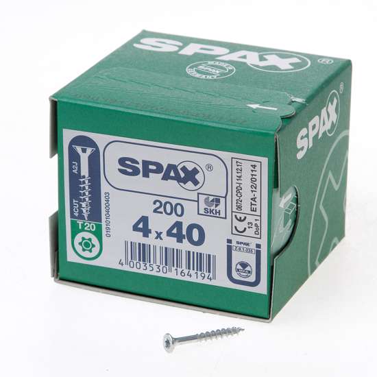 Afbeeldingen van Spax Spaanplaatschroef platverzonken kop verzinkt T-Star T20 deeldraad 4.0x40mm (per 200 stuks)