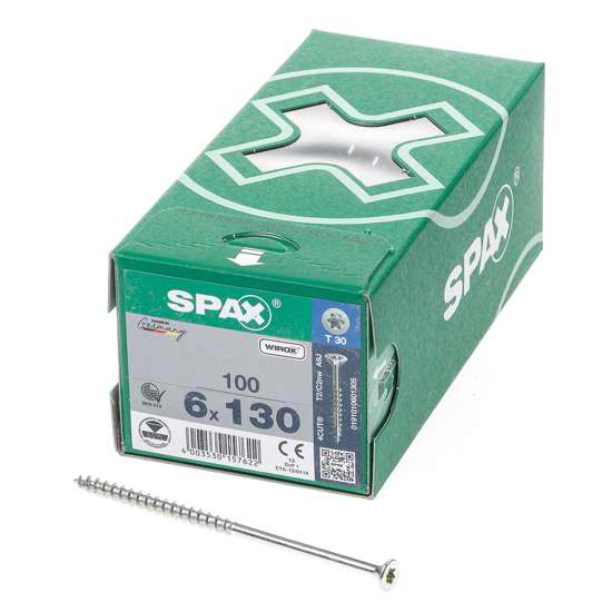 Afbeeldingen van Spax Spaanplaatschroef platverzonken kop verzinkt T-Star T30 deeldraad 6.0 x 130mm