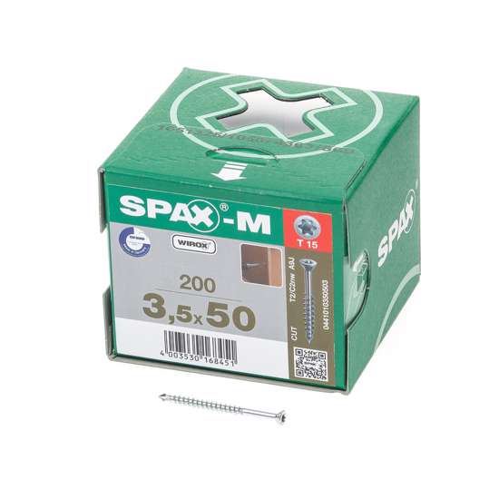 Afbeeldingen van Spax-m MDF Spaanplaatschroef met boorpunt verzinkt T-Star T15 deeldraad 3.5x50mm (per 200 stuks)