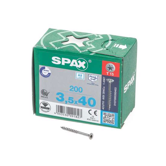 Afbeeldingen van Spax Spaanplaatschroef platverzonken kop RVS T-Star T15 deeldraad 3.5x40mm (per 200 stuks)