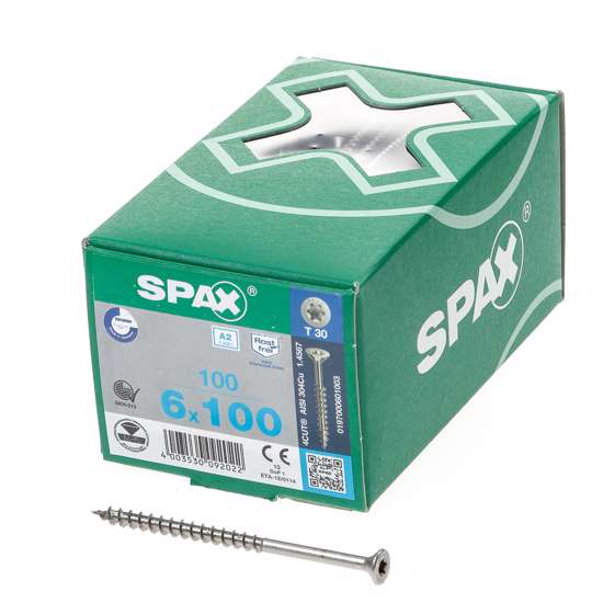 Afbeeldingen van Spax Spaanplaatschroef platverzonken kop RVS T-Star T30 deeldraad 6.0 x 100mm