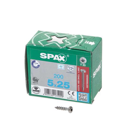 Afbeeldingen van Spax Spaanplaatschroef cilinderkop RVS T-Star T20 5.0x25mm (per 200 stuks)