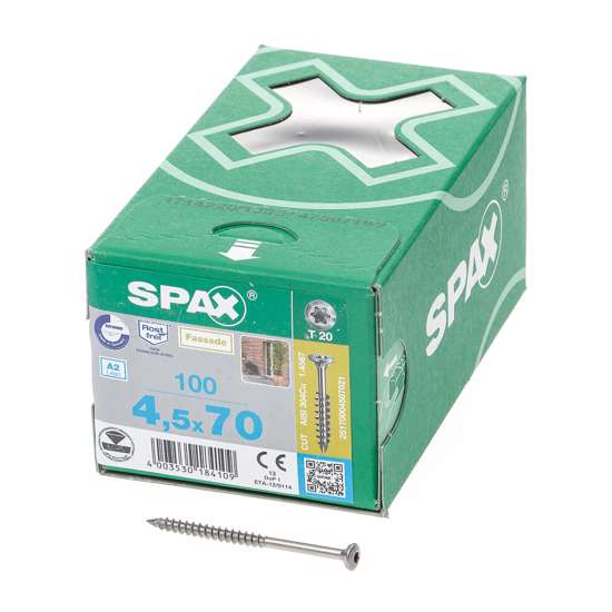 Afbeeldingen van Spax Spaanplaatschroef met boorpunt RVS T20 deeldraad 4.5x70mm (per 100 stuks)