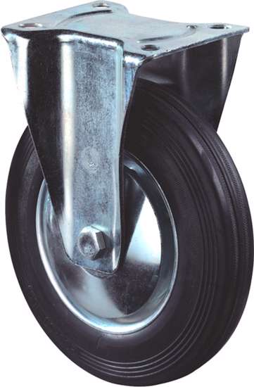 Afbeeldingen van Bokwiel, zwart rubber wiel met stalen velg en rollager, 70kg 100mm