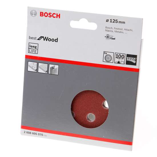 Afbeeldingen van Schuurschijf 8-gats wood and paint diameter 125mm K100 blister van 5 schijven