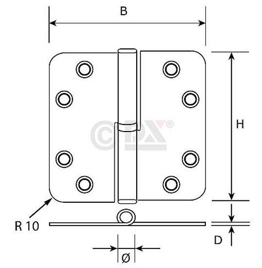 Afbeeldingen van Kogelstiftpaumelle H369-89890323 RVS ronde hoeken rechts 89 x 89 x 3mm 6930.233.8989