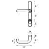 Afbeeldingen van Veiligheids smal buitenschild, D4E, alum.,afgerond, met kruk, met kerntrekbeveiliging, PC92, smalschild 32mmx246mm